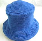 Blue crocheted lady's hemlet