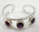 Three amethyst colored stones set in 925 sterling silver toe ring 