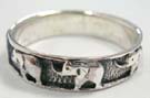Elephant animals etched into solid 925. sterling silver band 