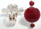 Womens fashion 925. sterling silver ring with large ruby red gem in center and two small stones on either side
