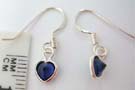 Tazanite colored dark blue ruby gems in heart designed, 925. sterling silver threader earrings
