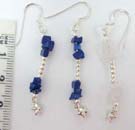 925. sterling silver fish hook, dangling earrings with lapis gemstone beads and star shaped charm on end. Comes in an assortment of colors picked randomly by our warehouse staff 