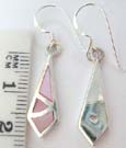 Abalone seashell gems inlaid in beautifully crafted diamond shaped , 925. sterling silver earrings