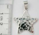 Celestial star motif, 925. sterling silver pendant necklace in hammered art design
