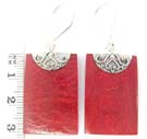 Antique motif earrings with 925. sterling silver mounting holding rectangle shape garnet colored stone