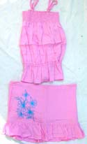 Sleeveless pre lady's skirt set, adjustable smocked top matched embroidery skirt design