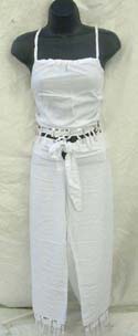Fancy fringe lady's casual pant set top with natural color design, cocnut buckle included