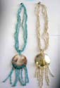 Vintage bali fashion beaded necklace matched round abalone seashell pendant and beaded fringe on bottom with coconut button closure