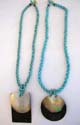 Multi blue beaded strings fashion necklace with assorted shape seashell design