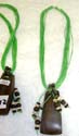 Bright green multi strings fashion necklace with long wooden triangle bead fringes pendant