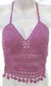 Fringes lady's halted purple crochet top with mini web pattern design