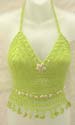 Handicraft knitting green crochet dangle top with seashell design, tie on neck and back
