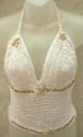 Square sequin multi tie seashell crochet beachwear white top, tie on neck and back
