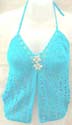 Low V-neck double seashell flower open front aquarium crochet top with two stings tie on neck