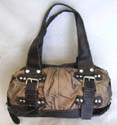 Duffel soft material handle purse in shiny brown color design 
