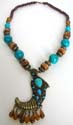 Turquoise and wooden plus beaded necklace with enlarge metal hook hanging agate drop design