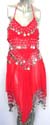 Belly dance fashion red skirt and top set with fancy money hanging on top and skirt bottom