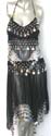 Belly dance fashion black skirt and top set with fancy money hanging on top and skirt bottom