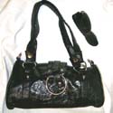 Crinkle black PVC leather handle purse