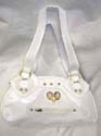 White PVC leather purse with gold heart shape design 