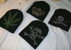 Beaded sequin assorted leaf, crown and skull pattern beanie hat