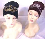 Beaded sequin assorted leaf, crown and skull pattern beanie hat