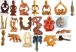 Assorted Abstract Carving, Buddha Wooden Carving, Yogi Man Figurine, Animal Plague, Goddess Abstract Carving and Cane Wood Figurine
