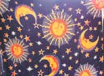 Dark blue background color with smiling sun, moon and star pattern 