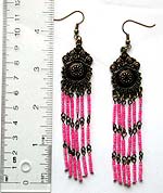 Fashion earring with metal flower shape pattern holding multi pink color beaded dangle