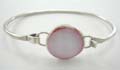 Sterling silver fashion bangle with rounded shape pink, blue or white mother of pearl seashell in middle, randomly pick.